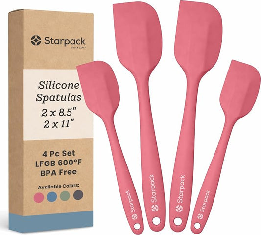Starpack 'Scrape and Stir' Silicone Rubber Spatula Set (4-Piece) - LFGB Non Toxic, 600°F Heat Resistant, BPA-Free, One-Piece Kitchen Baking Spatulas - Dishwasher Safe for Nonstick Cookware Earthy Pink