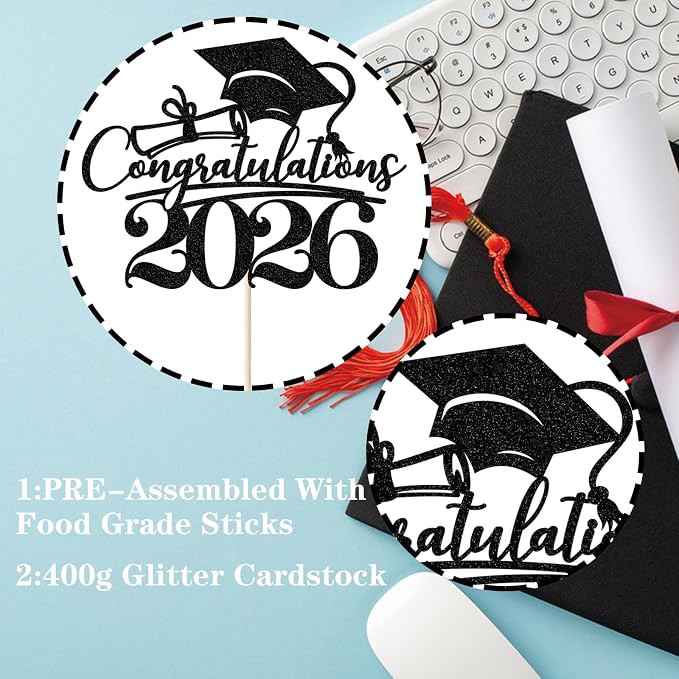 Congratulations 2026 Graduation Cake Topper,Congrats Grad Cake Decor - 2026 High School/College/Senior Graduation Party Decorations Supplies