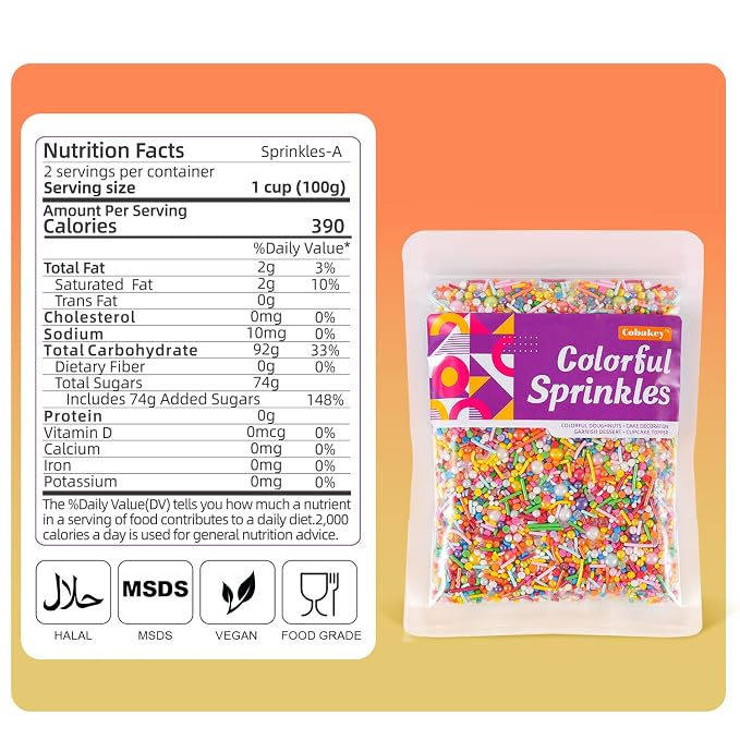 Rainbow Sprinkles for Cake Decorating 7oz Pastel Jimmies Pearls Sanding Sugar Confetti Sprinkles Mix for Donut Cookie Baking Brownies Cupcake Ice Cream Toppings