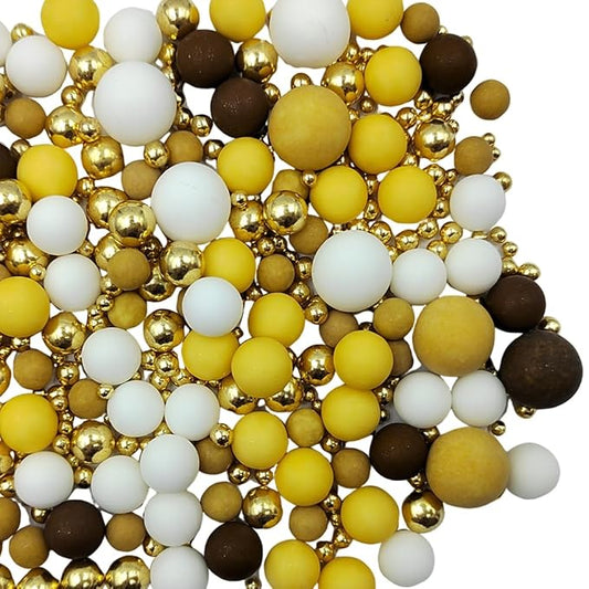 Edible Brown Yellow White and Gold Pearl Sugar Sprinkles for Cake Decorating, Edible Mixing Size Candy for Baking Cake Cupcake Toppers Cookie Decorating Celebrations Wedding Valentines Easter Halloween Christmas Supplies 120g/ 4.23oz