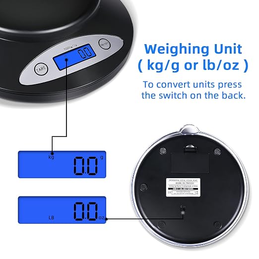THINKSCALE Digital Kitchen Scale, 11lb/5kg Food Scale with Bowl, Digital Grams and Ounces for Weight Loss, Dieting, Baking, Cooking, and Meal Prep, Backlit Display