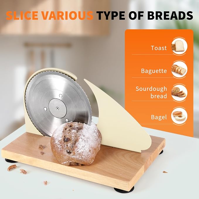 Manual Bread Slicer for Homemade Sourdough Bread, Hand Crank Bread Slicer With Scale Line, Suction Cups and Quality Solid Wood Base, Adjustable Thickness, Evenly Slice