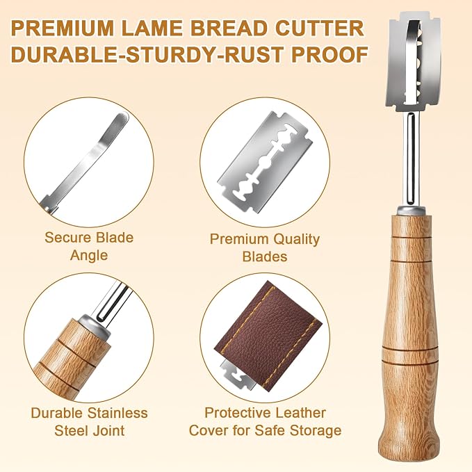 Bread Lame Sourdough Scoring Tool with Blade | Handcrafted bread lame, 5 replaceable blades & leather cover, premium sourdough baking tool for home artisan bakers
