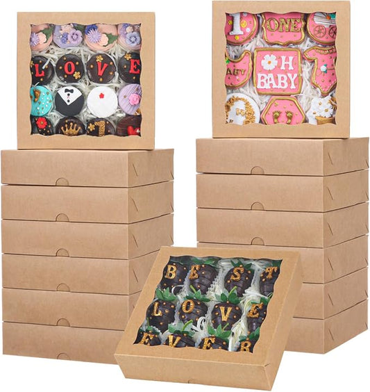 TEMLQPACK 50pcs 8x8x2 Inches Brown Cookies Boxes Packaging Chocolate Covered Strawberries & Cakesickle Boxes