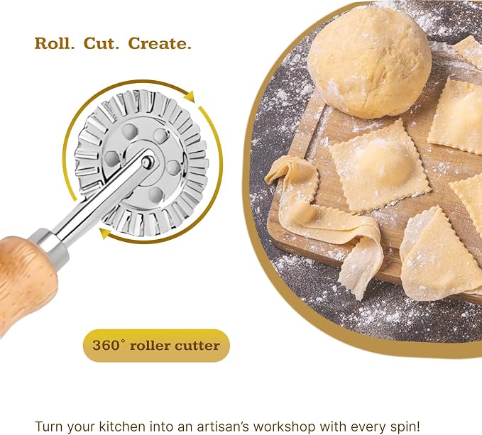 Pastry and Pasta Wheel 1.9 inch – Dough Crimper Ravioli Dumpling Pierogi Cutter – Multi-Purpose Tool for Pizza Baking Cooking and Homemade Meals