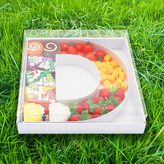 WENPACK 12.5" Cardboard Letter Shaped Mache Decorative Strawberries Fillable Sweets Confectionery Box with Clear Lid (White, D)