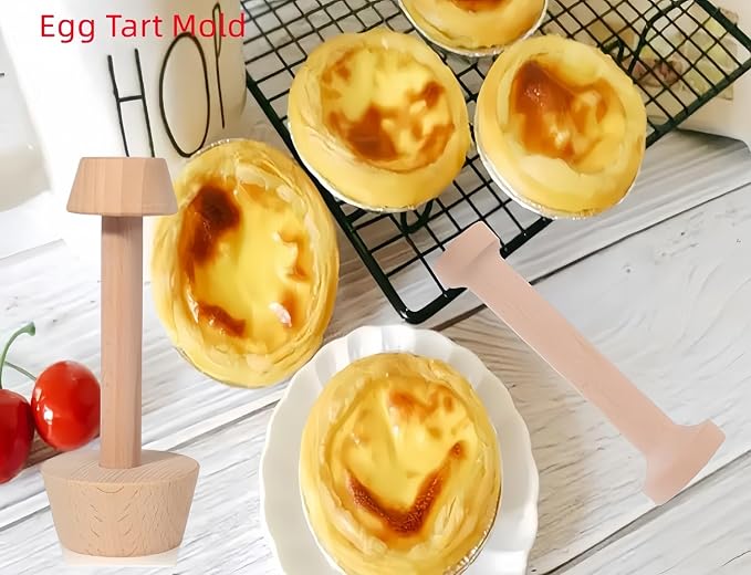 3Pcs Double Sided Wooden Tart Tamper Set, DIY Wooden Removable Dough Molding Presser, Baking Tool for Mini Egg Tart, Cheesecakes and Dessert Baking