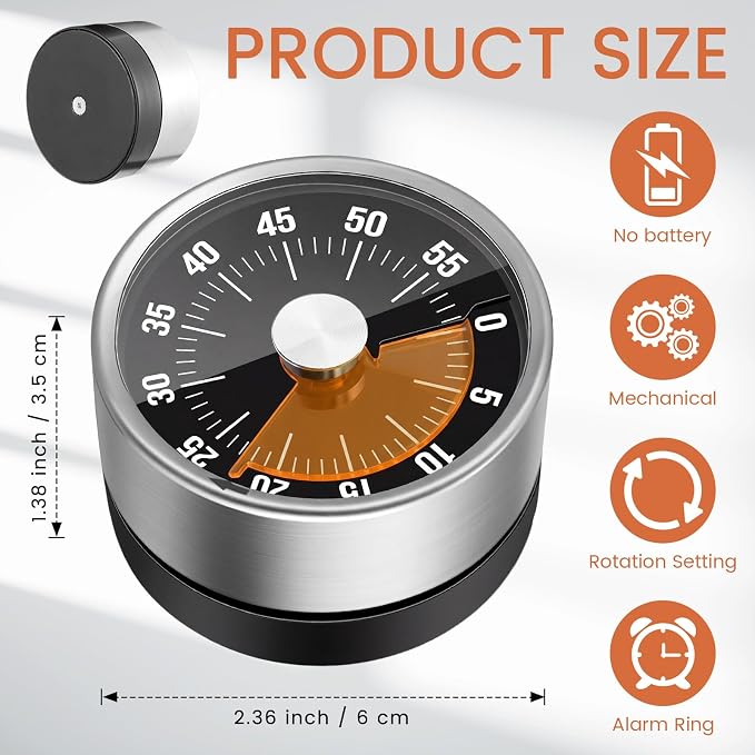 Relaxweex 6 Pcs 60 Minute Visual Timer Visual Kitchen Timer for Cooking Cook Timers Kitchen with Alarm Mechanical Class Timers for Desk Egg Countdown Chef Baking Office ADHD(Black Orange)