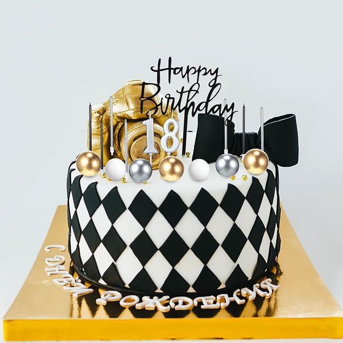 Yerliker 34 Pcs Happy Birthday Cake Toppers Decorations Birthday Candles DIY Cake Decor for Men Women Wedding Anniversary(Gold Silver White)