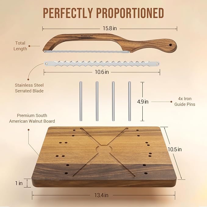 welsteepse Bread Slicer for Homemade Bread，2 in 1 Walnut bread board,cutting board with sourdough bread knife