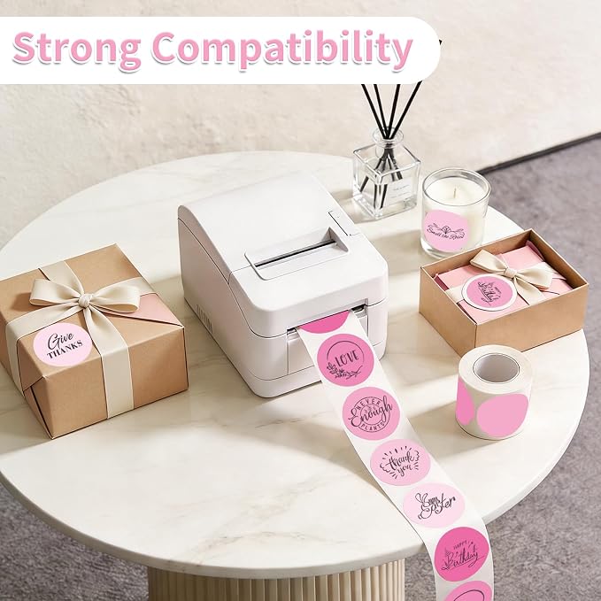 500 Labels/Roll 2" Gradient Pink Round Thermal Labels, Waterproof Circle Blank Thermal Sticker Compatible with Direct Thermal Label Printers for DIY Logo Designs, Thank You, Small Business
