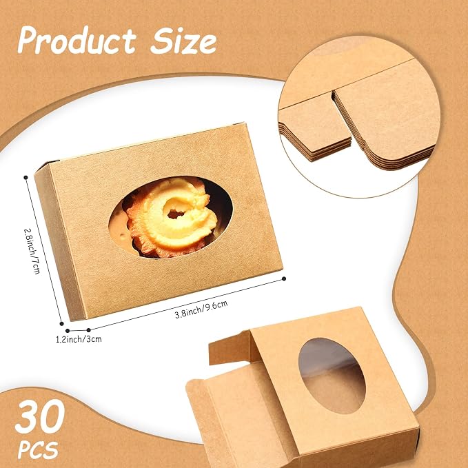 Spakon 30 Pcs Soap Boxes for Homemade Soaps 3.8 x 2.8 x 1.2 Inch Rectangle Soap Boxes with Window Small Gift Wrapping Box for Soaps Packaging Bakery Cookies Candy Party Favor Supplies(Brown)