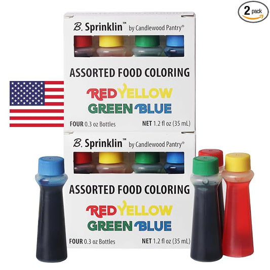 B. Sprinklin Liquid Food Coloring Kit Assorted Variety (2 Pack) 0.3 fL Oz - Vibrant Food Dye for Slime Crafts, Frosting Icing and Cake, Egg Decorating by Candlewood Pantry