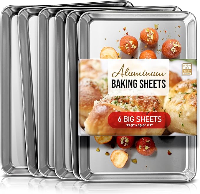 Eatex Aluminum Baking Sheet Set, 6 Pack Cookie Sheet Set, 21” x 15” Large Baking Pan Set, Cookie Sheets for Baking Nonstick, Baking Pans Set, Steel Baking Sheets for Oven, Big Sheet Pans for Baking