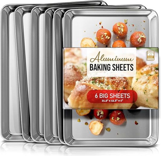 Eatex Aluminum Baking Sheet Set, 6 Pack Cookie Sheet Set, 21” x 15” Large Baking Pan Set, Cookie Sheets for Baking Nonstick, Baking Pans Set, Steel Baking Sheets for Oven, Big Sheet Pans for Baking