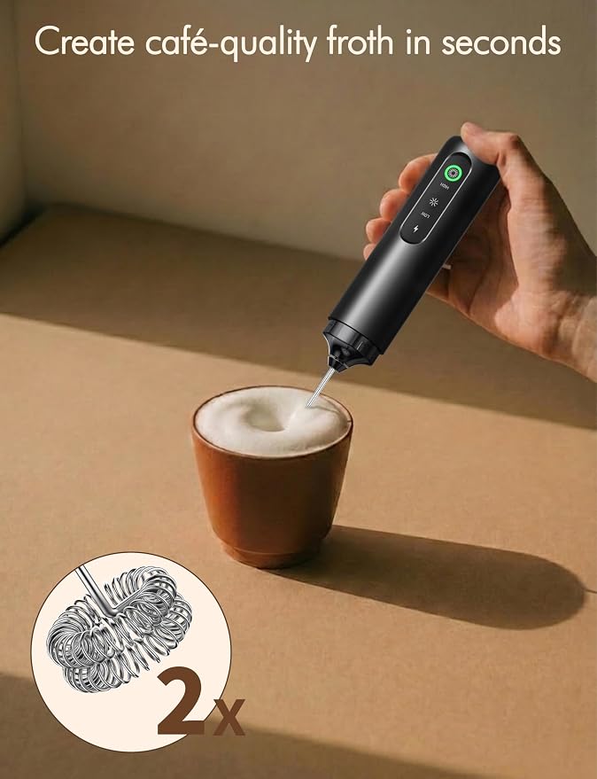 Rechargeable Milk Frother Hanheld 2 Speed, Frother Wand Drink Mixer Handheld Coffee Stirrers Electric Frother for Coffee Mixer Wand -Black