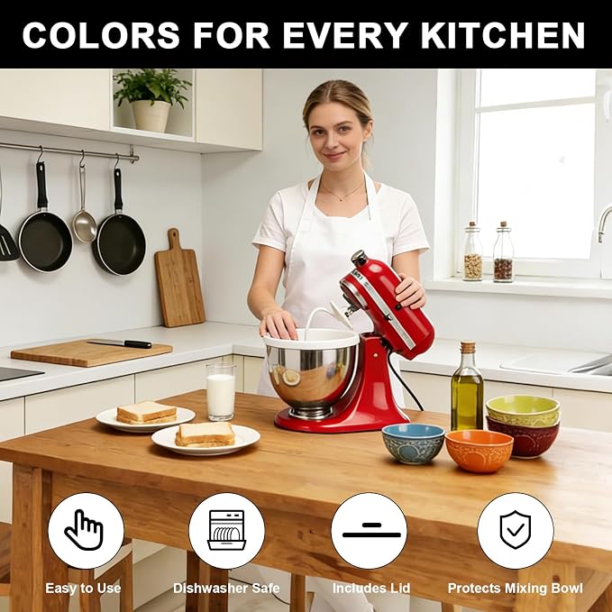 5 Qt Tilt-Head Silicone Liners for kitchenaid Stand Mixer, Silicone Bowl Liners with Lids, Kitchen Aid Accessories and Attachments for Baking and Cooking (1pcs White)