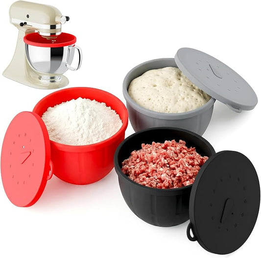 Silicone Liners for KitchenAid Mixers - Mixing Bowl Liners with Lids for 5 Qt Tilt-Head Stand Mixer, Kitchen Aid Accessories and Attachments with Measurement Markings & Timer Pointers, 3pcs
