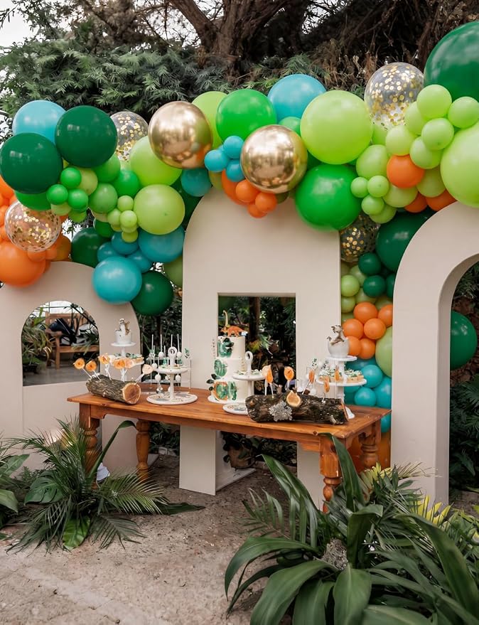 Dinosaur Balloon Arch Garland Kit, 144PCS Dinosaur Birthday Party Decorations with Dino Banner & Happy Birthday Banner, Jungle Balloons for Kids Boys Dino Jungle Safari Birthday Baby Shower Party