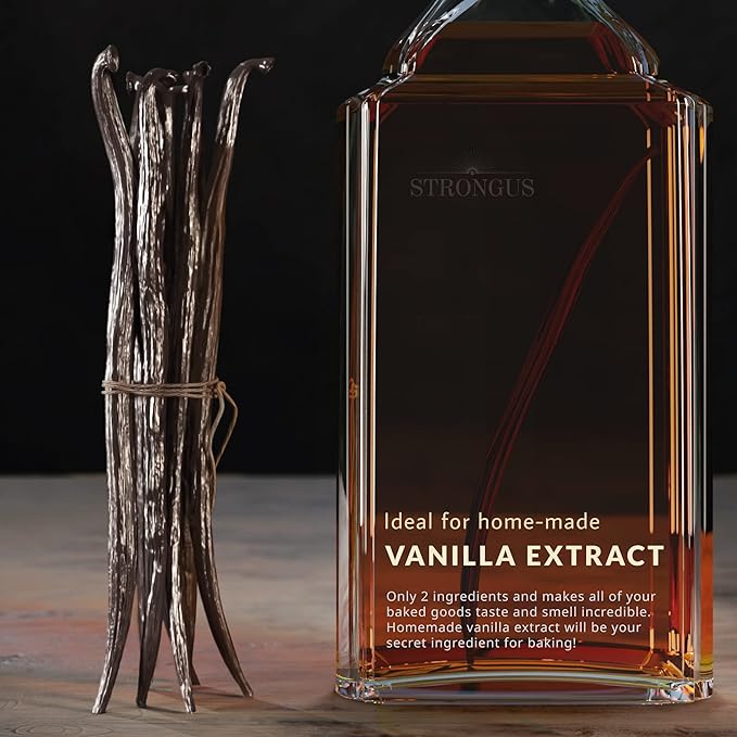Strongus Large Tahitian Vanilla Beans - Vacuum Sealed Grade A Vanilla Bean - Rich, Creamy Flavor & Aroma - Ingredients for Baking, Homemade Extract, Paste, Brewing, Coffee, Cooking - 5-6", 10-Pack
