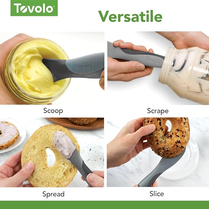Tovolo Mini Scoop and Spread Tool for Kitchen Meal Prep Small Sandwich Spreader Spatula for Peanut Butter Jelly, Silicone BPA Free Dishwasher Safe Scooper Spreader, Blue Haze and Oyster Gray