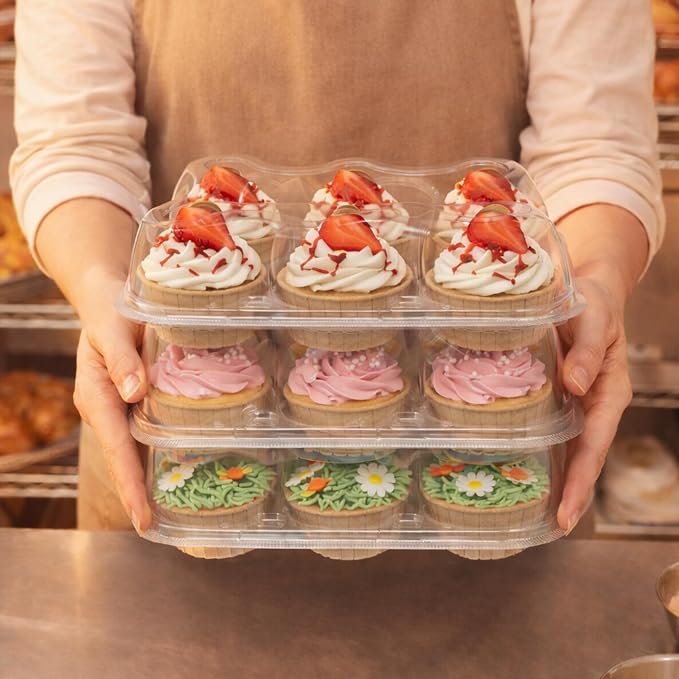 WIKDAY 6 Count Cupcake Containers with Lids, 40 Pack Stackable cupcake holders Clear Plastic Dessert Boxes for 240 Cupcakes, Muffins