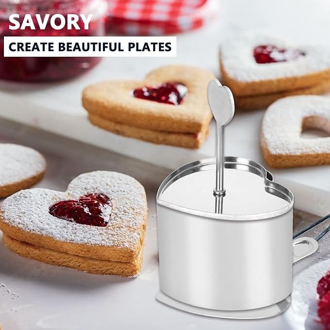 Ismosm6 Pack Cake Ring Molds with 1 Pusher 1 Lifter, 3 Inch Seamless Mini Cheese Cake Cutter Ring Set, Stainless Steel Mini Food Mold for Mousse, Food Plating, Cookies, Baking (Heart)