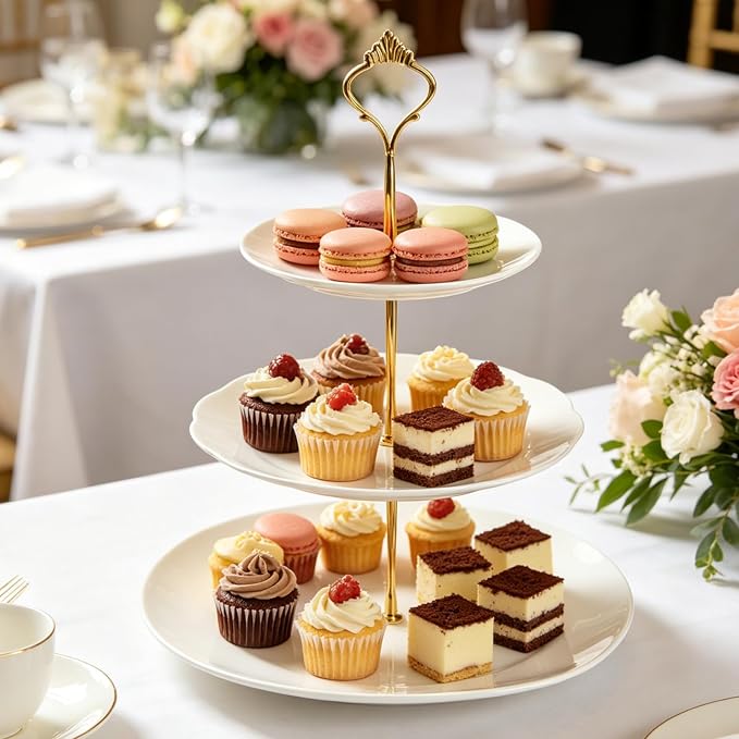 QTLCOHD 15 Sets 3 Tiered Cake Stand Hardware Kit, Zinc-Alloy, Gold Crown | Heavy Duty 3 Tier Cake Plate Handle Fitting Hardware Rod for Dessert Serving Trays Cupcake Fruit Holder
