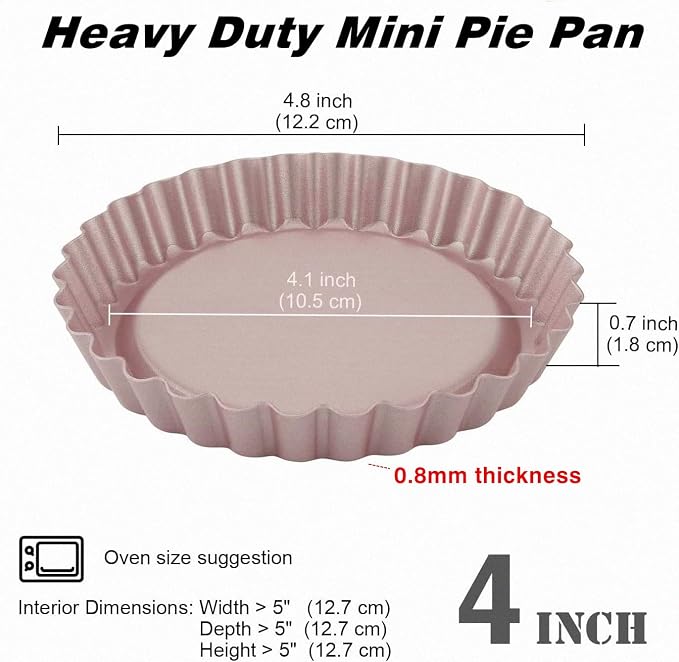 4Pcs Nonstick Mini Tart Pans 4.8 Inch Round Tart Pan Quiche Pan Heavy Duty Fluted Side Tart Molds for Pies, Mousse Cakes, Dessert Baking