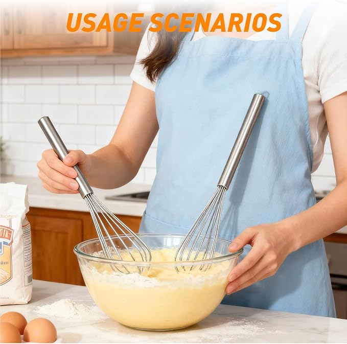 2 PCS Mini Whisk Small Whisk Set - 304 Stainless Steel Tiny Wire Whisk | Essential for Whisking Eggs, Beating Sauces & Blending Ingredients