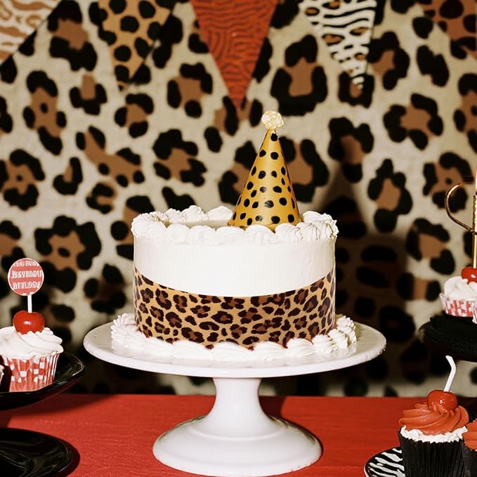 3pcs Leopard Edible Cake Paper, 2.4x11 Inches per Sheet Cheetah Print for Cakes Jaguar Image Wrap Side Toppers Decor Glutinous Rice Strips Borders for Women's Birthday Party Decoration Supplies