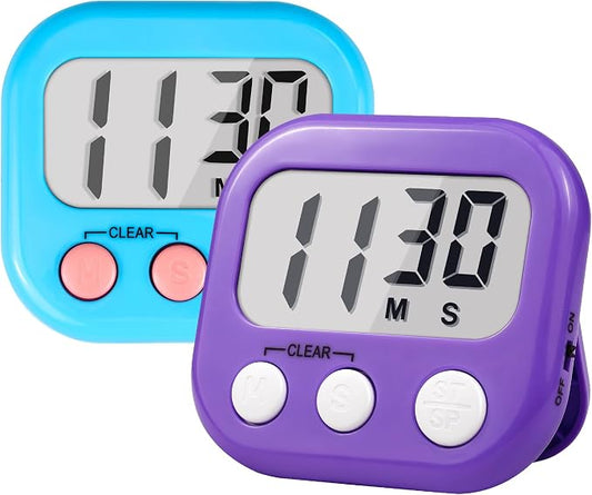Timer for Kids Teachers Supplies Digital Kitchen Timers for Cooking Large Magnetic Classroom Timer 2Pack-Blue Purple
