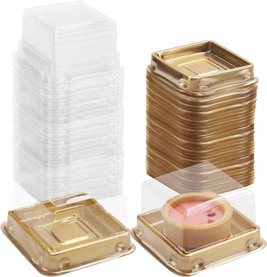 50 Set Gold bottom Clear cover plastic mini cake box,muffin box,moon cake box,mung bean cake snow Mei Niang box