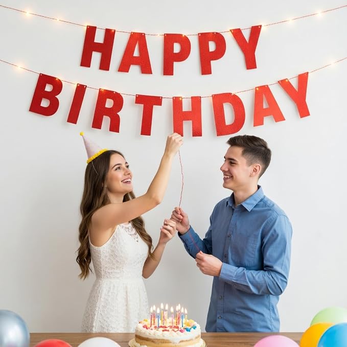TaoBary 112 Pcs DIY Letter Kit Glitter Customizable Banner Letters Include 107 Letters and Numbers 3 Rope and 2 Needles for Birthday Halloween Christmas Wedding Valentine Party Decor(Red)