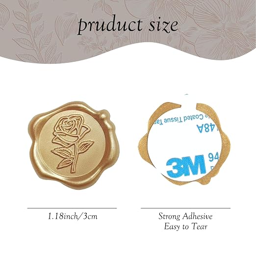 50 Pcs Gold Rose Wax Seal Stickers, Rose Envelope Wax Seal, Wedding Invitation Accessories, Easy to Use Gold Envelope Stickers with Good Adhesion