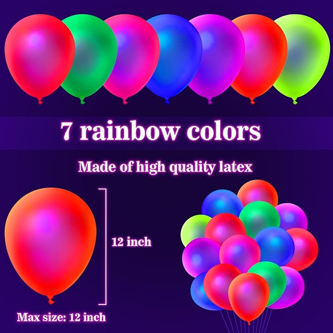 120 Pcs UV Neon Balloons, Blacklight Reactive Fluorescent Balloons Glow in the Dark Birthday Decorations for Birthday, Wedding, Neon Party, Glow Party Decorations Supplies