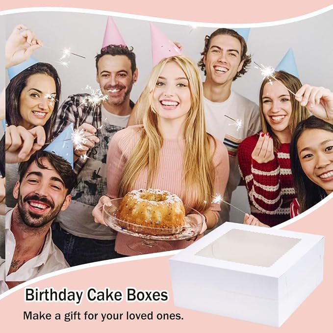 14x14x6 Inch 10 Pack Cake Boxes with Window,Wedding Cake Boxes,Disposable Cake Containers,Cake Carrier for Brownie,Pastries,Cheesecake