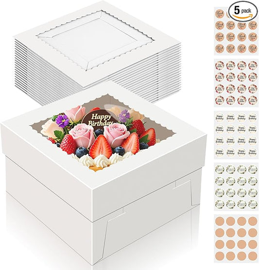 15 PCS Cake Boxes 10 Inch, 10x10x5 Inch Cake Box, 10 Inch Cake Box with Window, White Bakery Boxes, Large Baking Boxes, Cajas Para Pasteles, 10x10 Cake Boxes for Birthday, Wedding, Party, Business