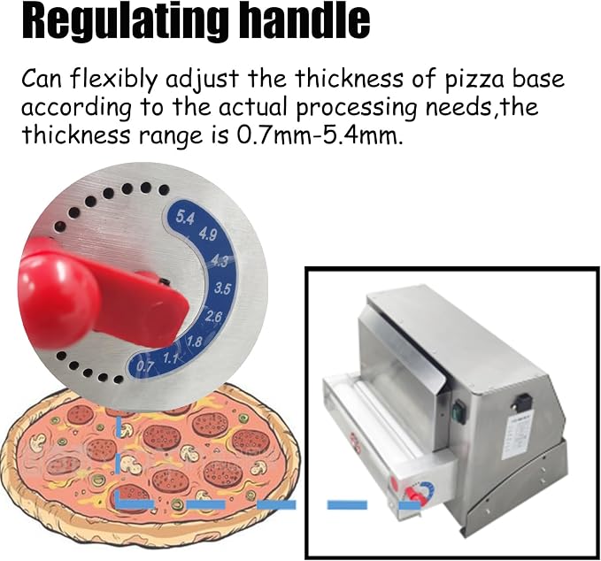 110V Electric Pizza Press Machine 4"-19" Fully Automatic Pizza Dough Roller Sheeter Pastry Press Molding Machine Single Roll Pressing Machine(110V 450W)