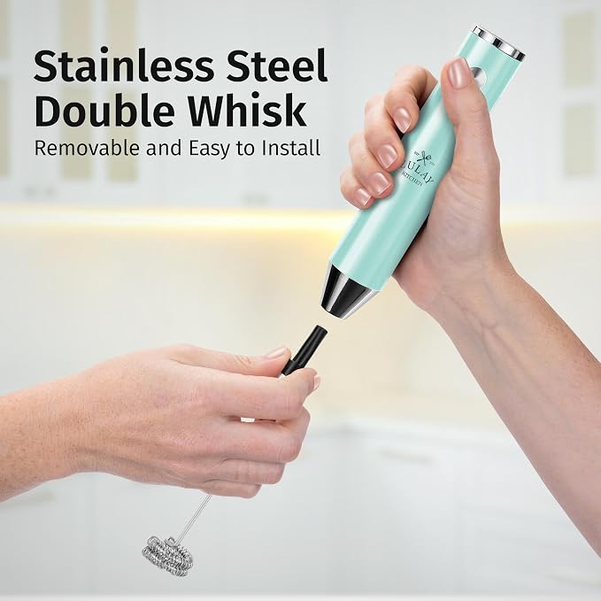 Zulay Kitchen Rechargeable Milk Frother Handheld - Frother Wand, Drink Mixer, Electric Whisk Frother, for Cappuccinos, Matcha & Protein Powder - Lux 4 Whisk 2 Speed Waterproof 2000mAh Sky Blue