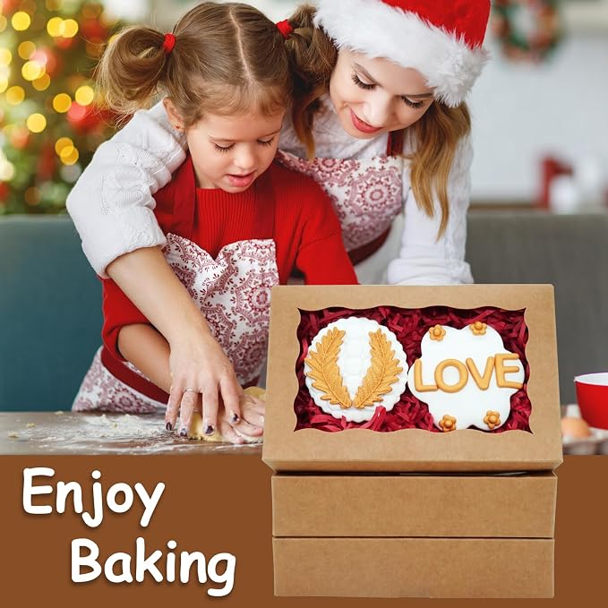 XINHPKGG 20 Pcs Cookie Boxes 7" x 4 3/8" x 1 1/2" Inch Bakery Boxes with Window Treat Box Dessert Box for Wedding Party Mother's Day - Brown