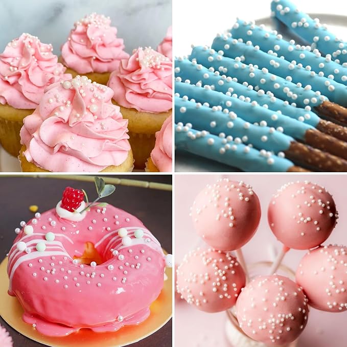 LEBERY Pearl Sugar Sprinkles Mini White Edible Pearls 2mm 130g/4.6 Oz White Edible Balls Sprinkle Sugar Pearls for Cake Decorating Candy Pearl Cake Ice Cream Toppings Wedding Chirstmas Supplies