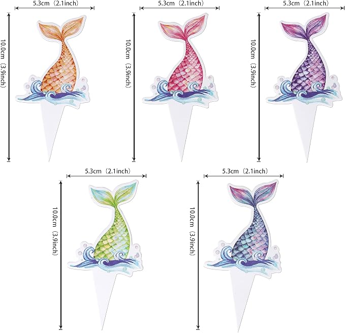 40 PCS Mermaid Tail Cupcake Toppers Double Sided Under the Sea Mini Tail Cupcake Picks Mermaid Birthday Decorations for Ocean theme Baby Shower Birthday Party Cake Decorations Supplies