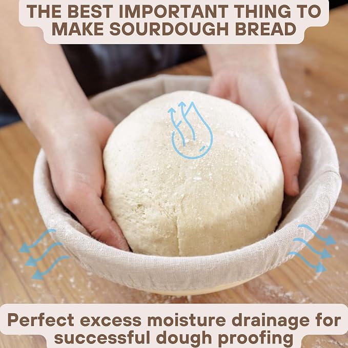 [Upgraded] Banneton Bread Proofing Basket 2 pack 9" Round With Liner, Natural Rattan Bread Basket Perfect for Professional & Home Sourdough Bread Baking, Artisan Sourdough Bread. (Set 2 pack 9" Round)