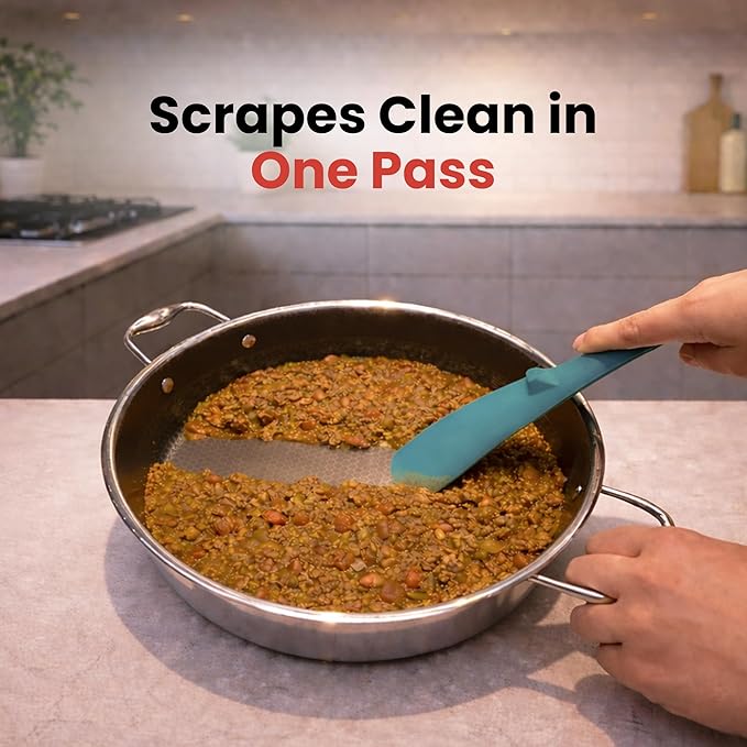 Silicone Spoon Spatula for Cooking - Multifunction Scoop Spatula Spoonula - Heat Resistant Cooking Spoon for Nonstick Cookware - Large Silicone Kitchen Spoon - Seamless Design (Teal,1pc)