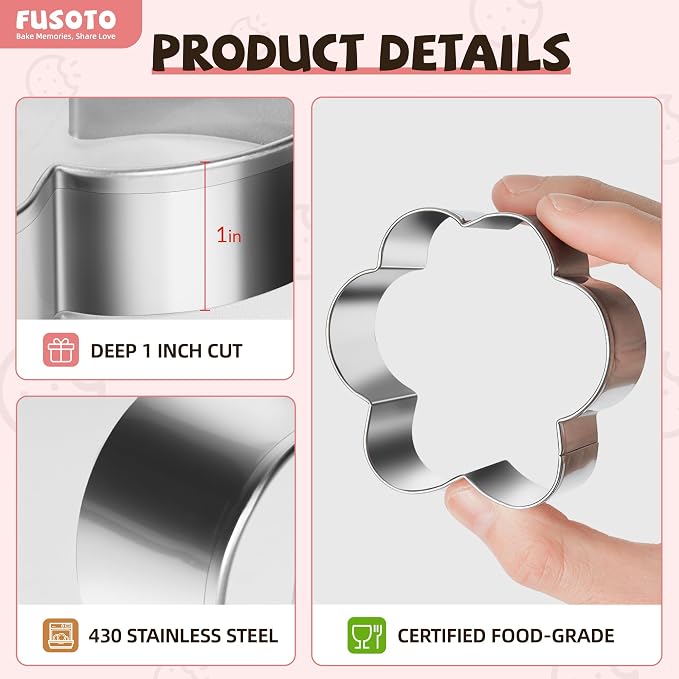 FUSOTO Dog Paw Cookie Cutters Set, Cookie Cutter for Homemade Dog Treat, 4Pcs Stainless Steel Cutters Dog Paw Shape for Cookie Baking, Sandwiches, Biscuits, Fruit, Vegetable