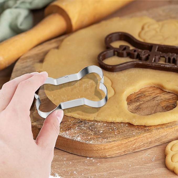 TIESOME 6 PCS Dog Bone Cookie Cutter, 3 Sizes Bone & Paw Print Cookie Cutters Set Stainless Steel Biscuit Mold Dog Theme Party Biscuit Cutter for Theme Party, Treats, and Homemade Baking