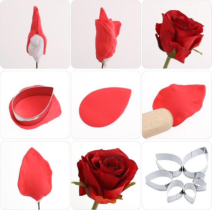 7Pcs Cutter Set Penta Angel Stainless Steel Cake Cookie Cutter Molds Flower Petal Fondant Teardrop Shaped Cake Cookie Pastry Baking Molds for Cupcake Topper Decoration