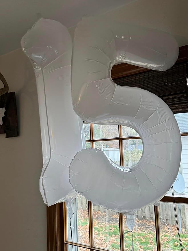 White Number 15 Balloon 40 inch, 15 Number Balloons, 15th White Birthday Decorations for Girls Boys 15 Year Old Party Supplies