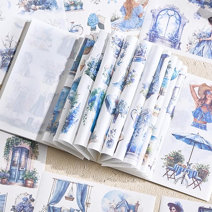 Charming Circulation Theme Sticker Scrapbooking Supplies for Junk Journal, 50 Sheets Washi Stickers - Vintage Journaling Stickers